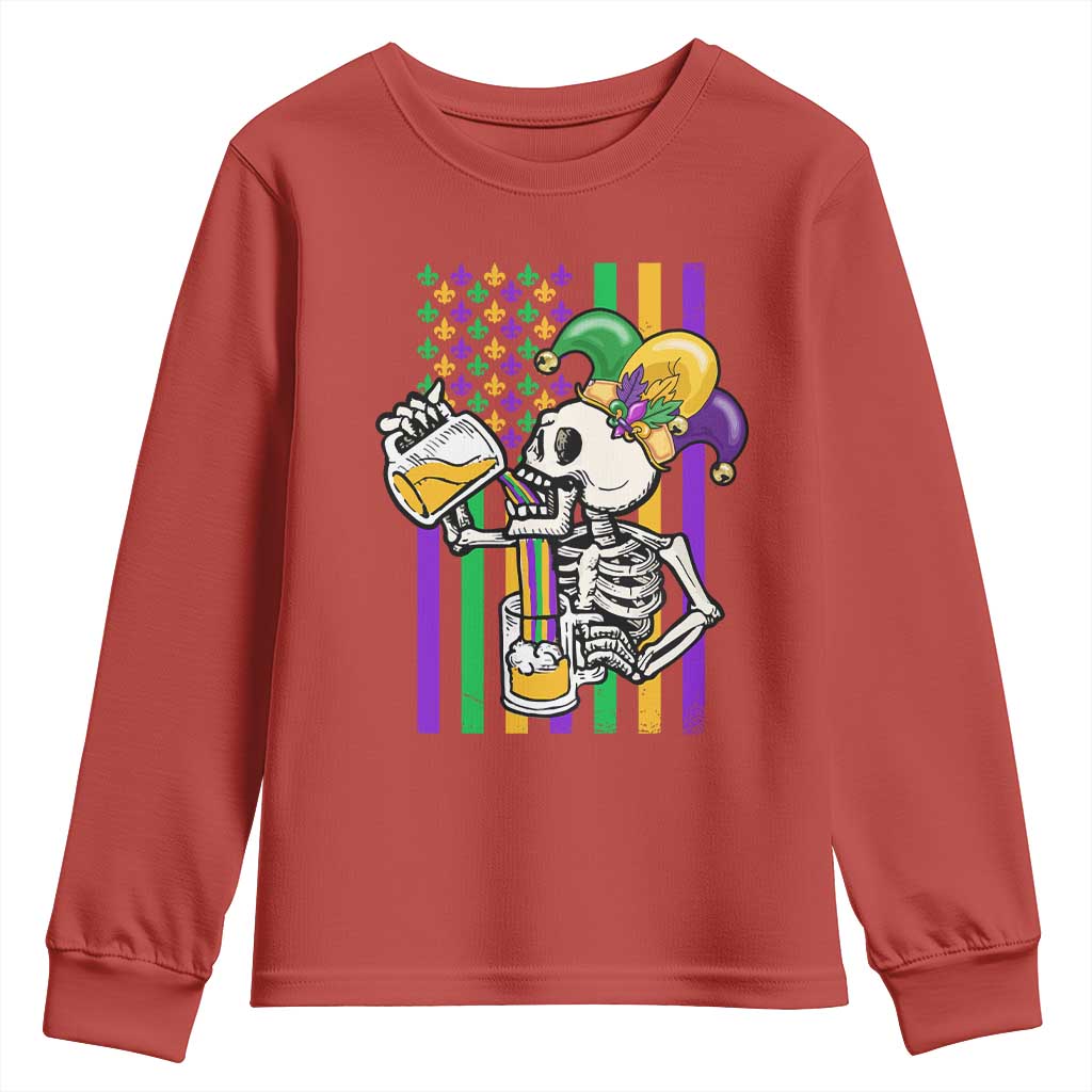 Mardi Gras Beer Lover American Flag Fat Tuesday Parade Youth Sweatshirt TS09 Red Print Your Wear