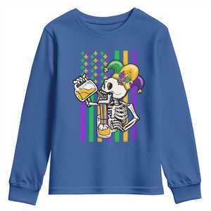 Mardi Gras Beer Lover American Flag Fat Tuesday Parade Youth Sweatshirt TS09 Royal Blue Print Your Wear