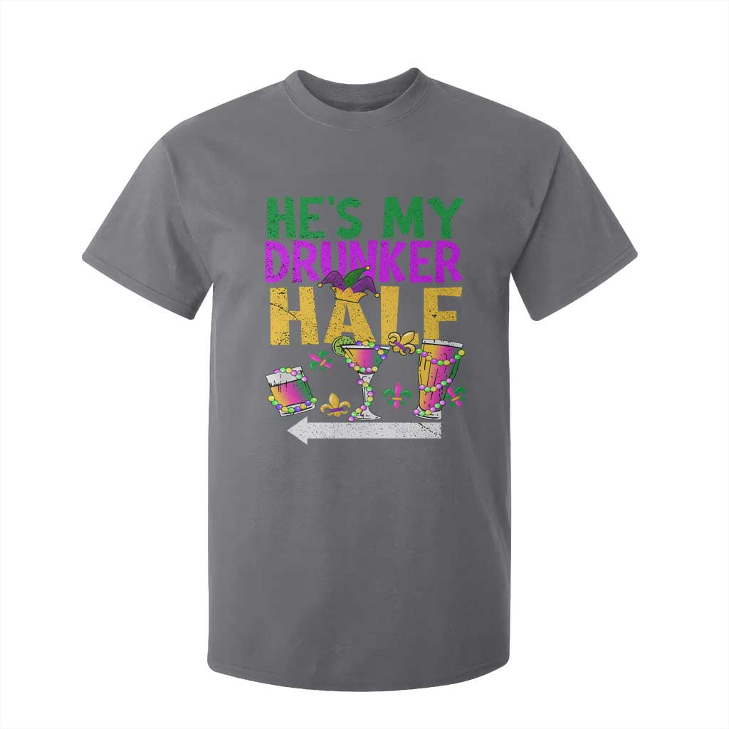 Mardi Gras Couple Matching T Shirt For Kid He's My Drunker Half TS09 Charcoal Print Your Wear