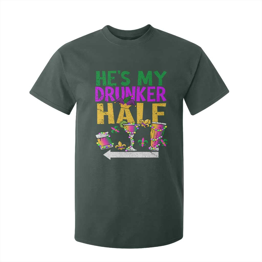 Mardi Gras Couple Matching T Shirt For Kid He's My Drunker Half TS09 Dark Forest Green Print Your Wear