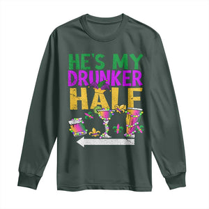 Mardi Gras Couple Matching Long Sleeve Shirt He's My Drunker Half TS09 Dark Forest Green Print Your Wear