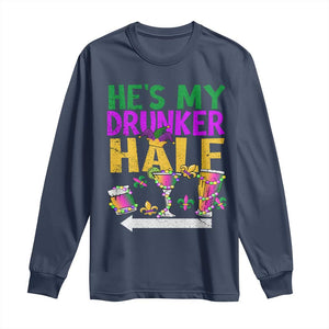 Mardi Gras Couple Matching Long Sleeve Shirt He's My Drunker Half TS09 Navy Print Your Wear