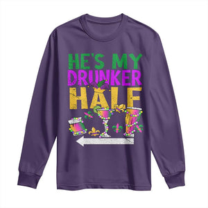 Mardi Gras Couple Matching Long Sleeve Shirt He's My Drunker Half TS09 Purple Print Your Wear