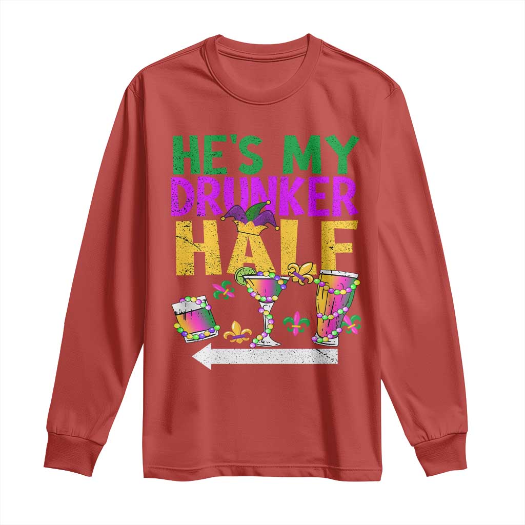 Mardi Gras Couple Matching Long Sleeve Shirt He's My Drunker Half TS09 Red Print Your Wear