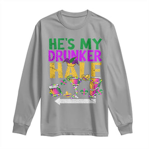 Mardi Gras Couple Matching Long Sleeve Shirt He's My Drunker Half TS09 Sport Gray Print Your Wear