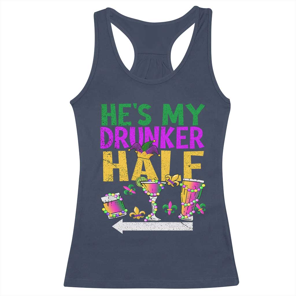 Mardi Gras Couple Matching Racerback Tank Top He's My Drunker Half TS09 Navy Print Your Wear