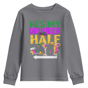 Mardi Gras Couple Matching Youth Sweatshirt He's My Drunker Half TS09 Charcoal Print Your Wear
