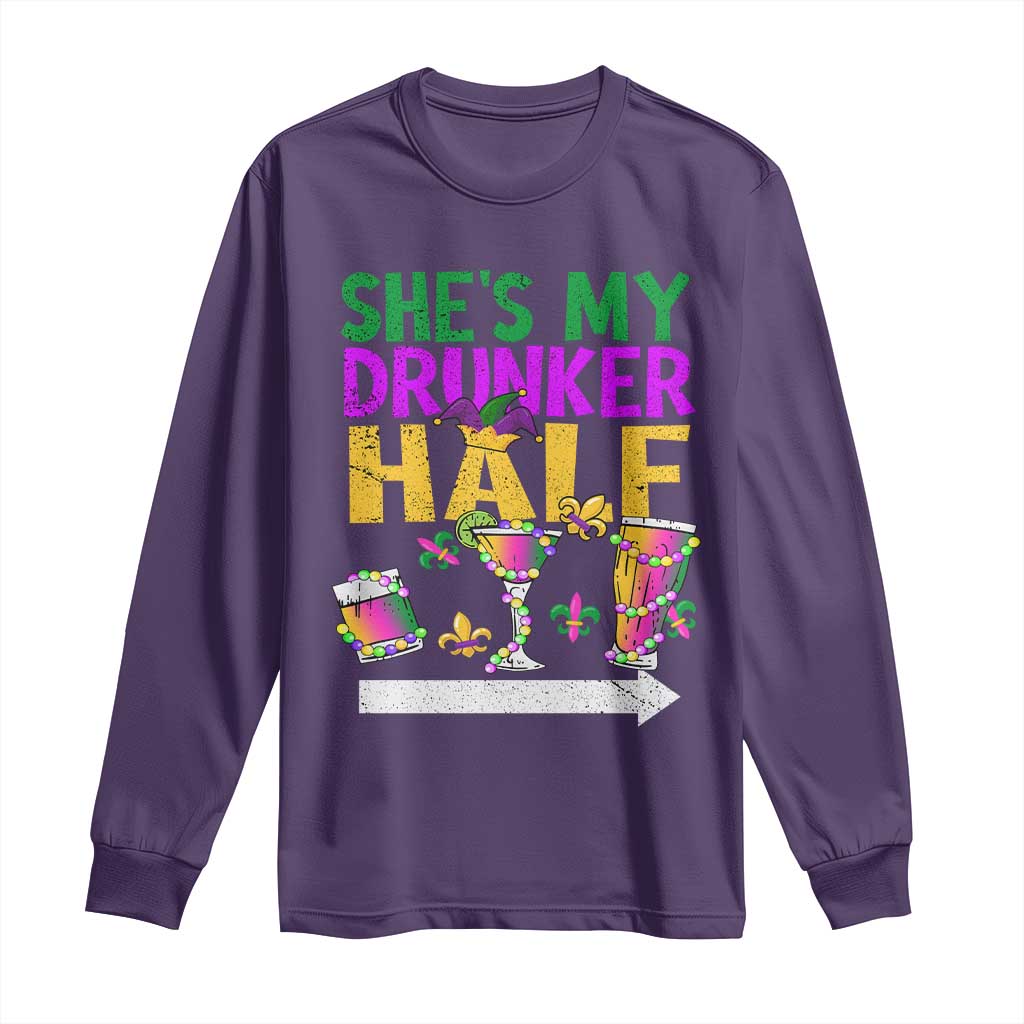 Mardi Gras Couple Matching Long Sleeve Shirt She's My Drunker Half TS09 Purple Print Your Wear