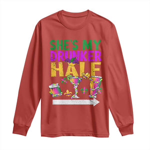 Mardi Gras Couple Matching Long Sleeve Shirt She's My Drunker Half TS09 Red Print Your Wear