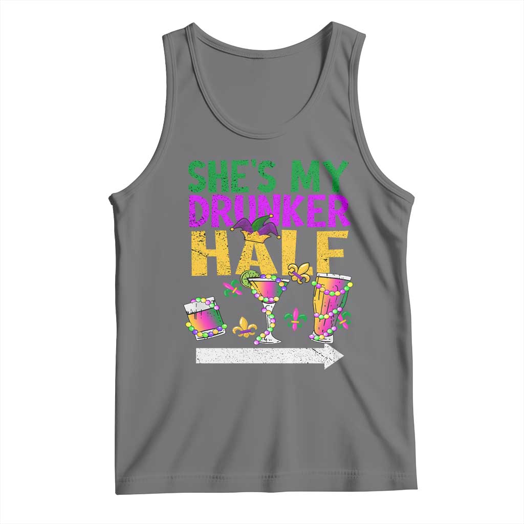Mardi Gras Couple Matching Tank Top She's My Drunker Half TS09 Black Heather Print Your Wear