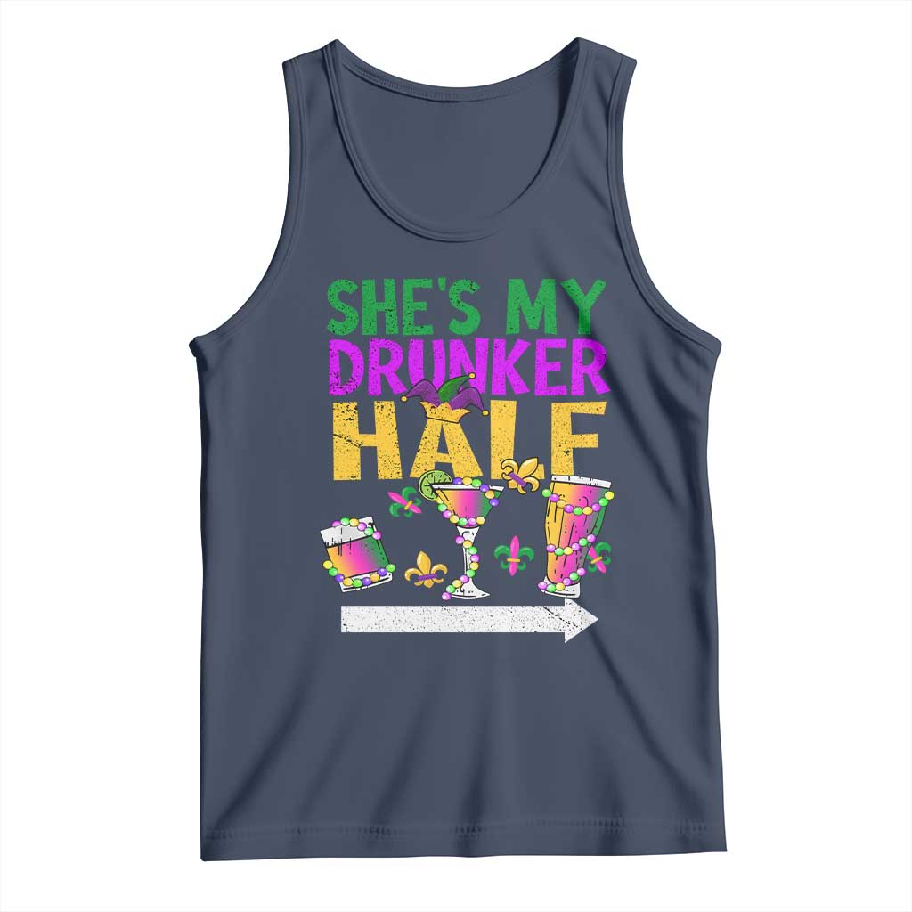 Mardi Gras Couple Matching Tank Top She's My Drunker Half TS09 Navy Print Your Wear