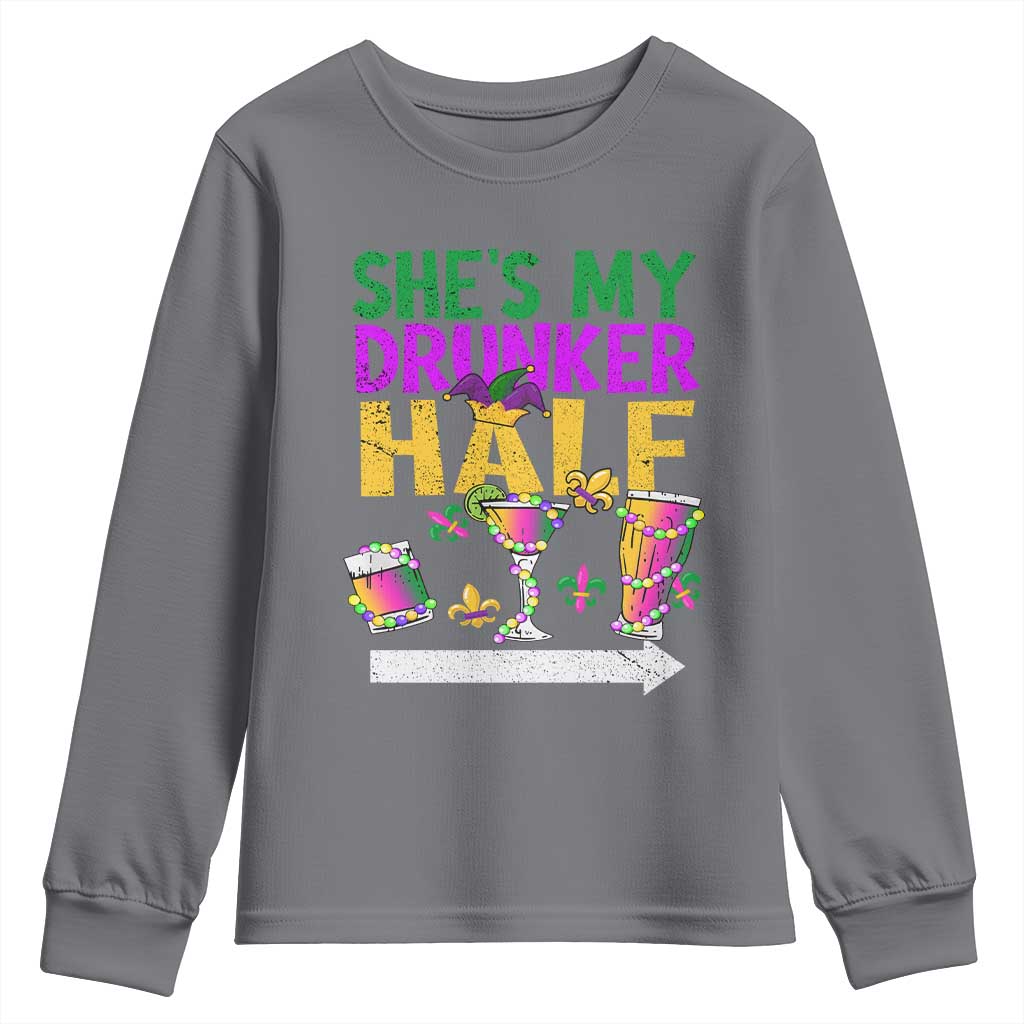 Mardi Gras Couple Matching Youth Sweatshirt She's My Drunker Half TS09 Charcoal Print Your Wear