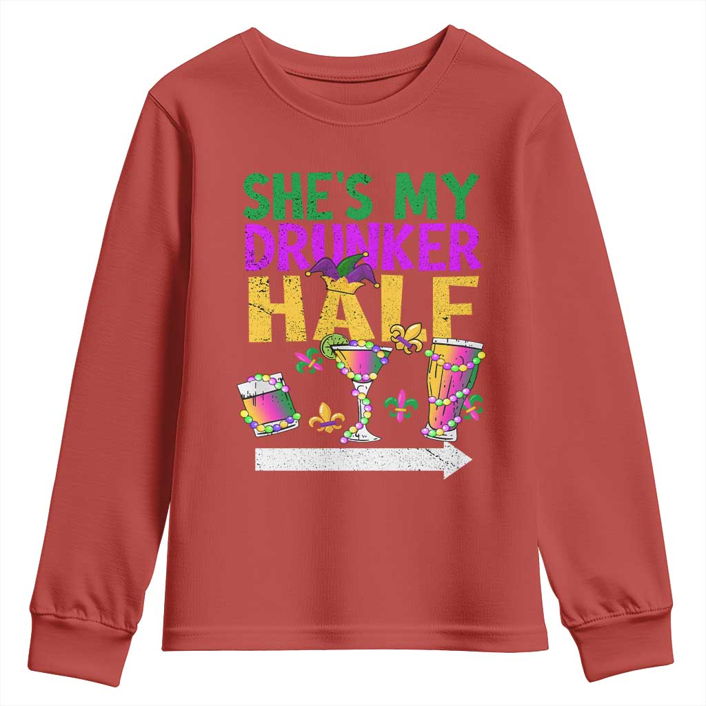 Mardi Gras Couple Matching Youth Sweatshirt She's My Drunker Half TS09 Red Print Your Wear
