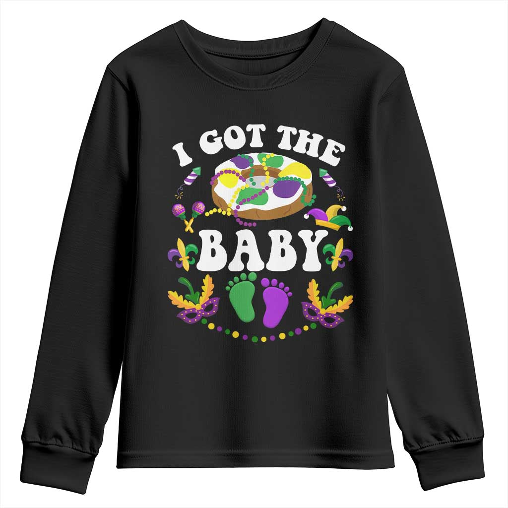 Mardi Gras Youth Sweatshirt I Got The Baby Funny Pregnancy Announcement TS09 Black Print Your Wear