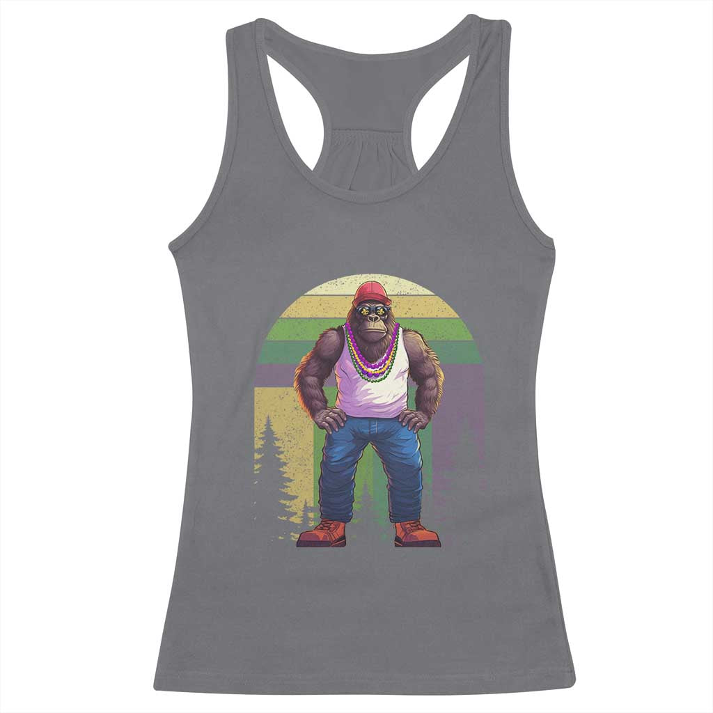 Funny Mardi Gras Bigfoot Sasquatch Funny Fat Tuesday Parade Racerback Tank Top TS09 Charcoal Print Your Wear