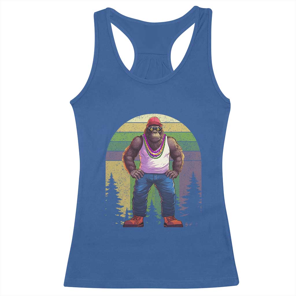 Funny Mardi Gras Bigfoot Sasquatch Funny Fat Tuesday Parade Racerback Tank Top TS09 Royal Blue Print Your Wear