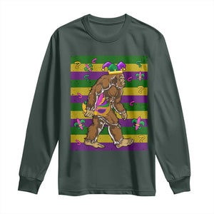 Mardi Gras Bigfoot Sasquatch Funny Fat Tuesday Parade Long Sleeve Shirt TS09 Dark Forest Green Print Your Wear