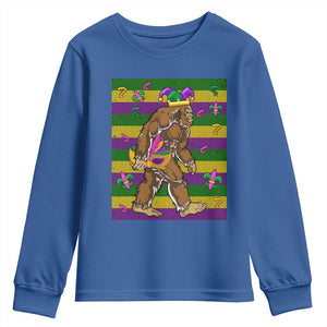 Mardi Gras Bigfoot Sasquatch Funny Fat Tuesday Parade Youth Sweatshirt TS09 Royal Blue Print Your Wear