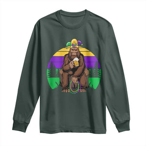 Mardi Gras Bigfoot Sasquatch Funny Beer Lover Long Sleeve Shirt TS09 Dark Forest Green Print Your Wear