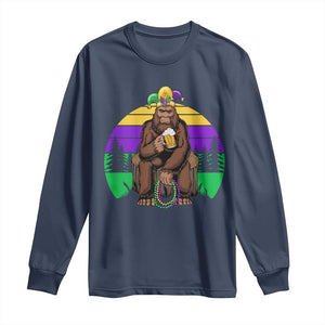 Mardi Gras Bigfoot Sasquatch Funny Beer Lover Long Sleeve Shirt TS09 Navy Print Your Wear