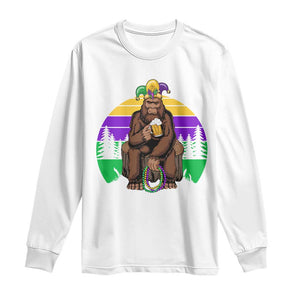 Mardi Gras Bigfoot Sasquatch Funny Beer Lover Long Sleeve Shirt TS09 White Print Your Wear