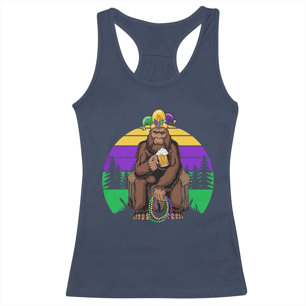 Mardi Gras Bigfoot Sasquatch Funny Beer Lover Racerback Tank Top TS09 Navy Print Your Wear
