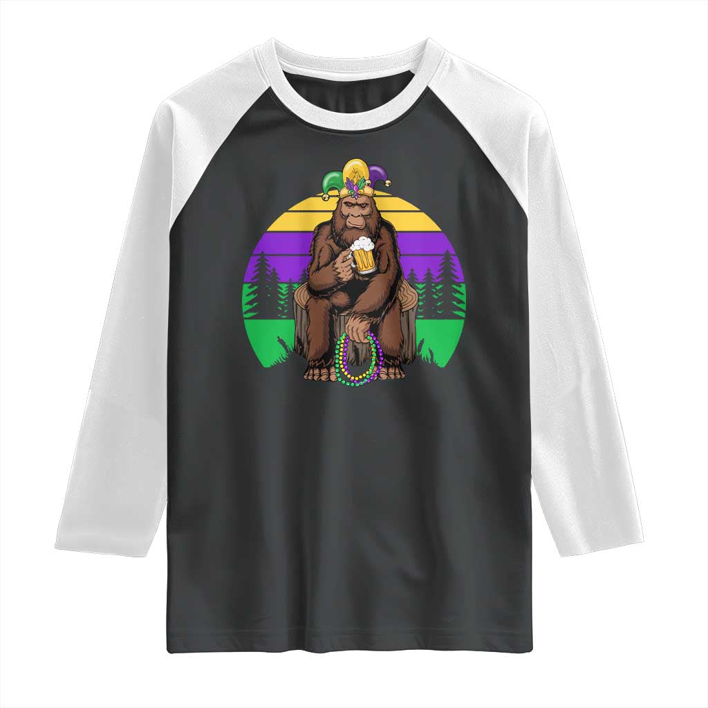 Mardi Gras Bigfoot Sasquatch Funny Beer Lover Raglan Shirt TS09 Black White Print Your Wear