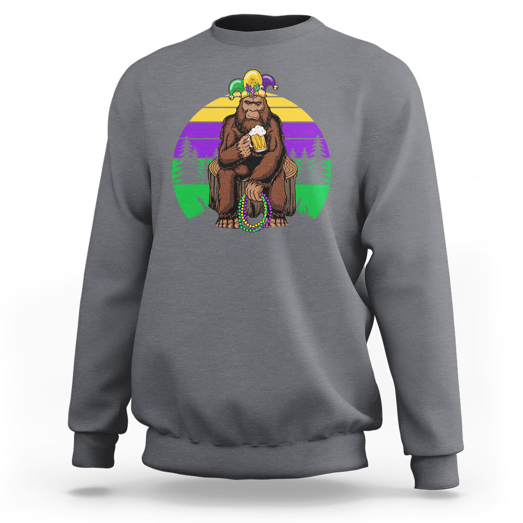 Mardi Gras Bigfoot Sasquatch Funny Beer Lover Sweatshirt TS09 Charcoal Printyourwear