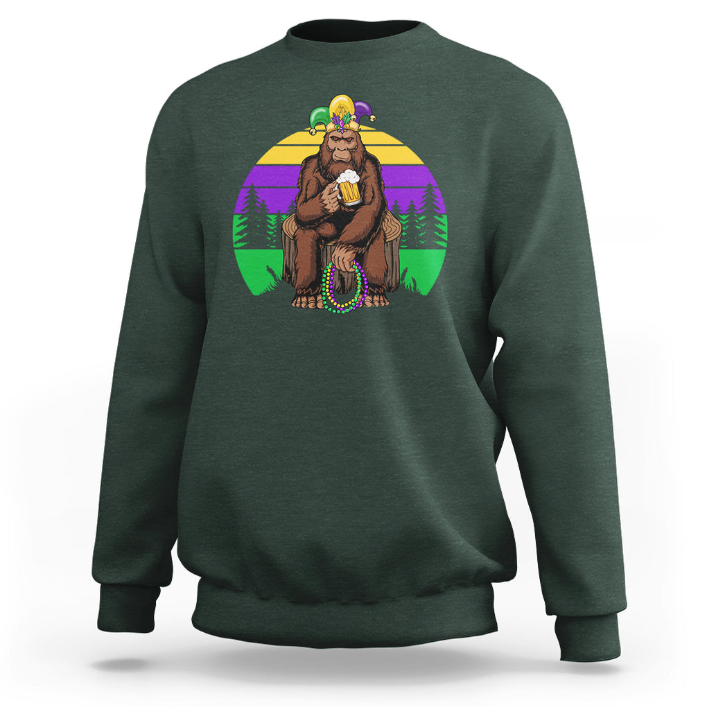 Mardi Gras Bigfoot Sasquatch Funny Beer Lover Sweatshirt TS09 Dark Forest Green Printyourwear