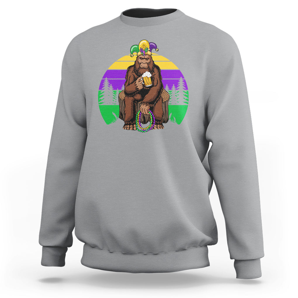 Mardi Gras Bigfoot Sasquatch Funny Beer Lover Sweatshirt TS09 Sport Gray Printyourwear
