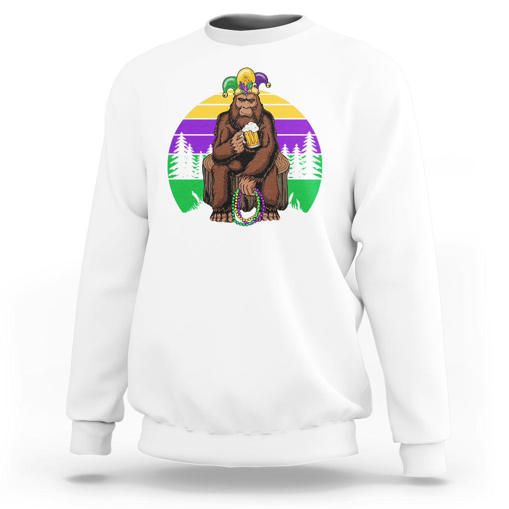 Mardi Gras Bigfoot Sasquatch Funny Beer Lover Sweatshirt TS09 White Printyourwear