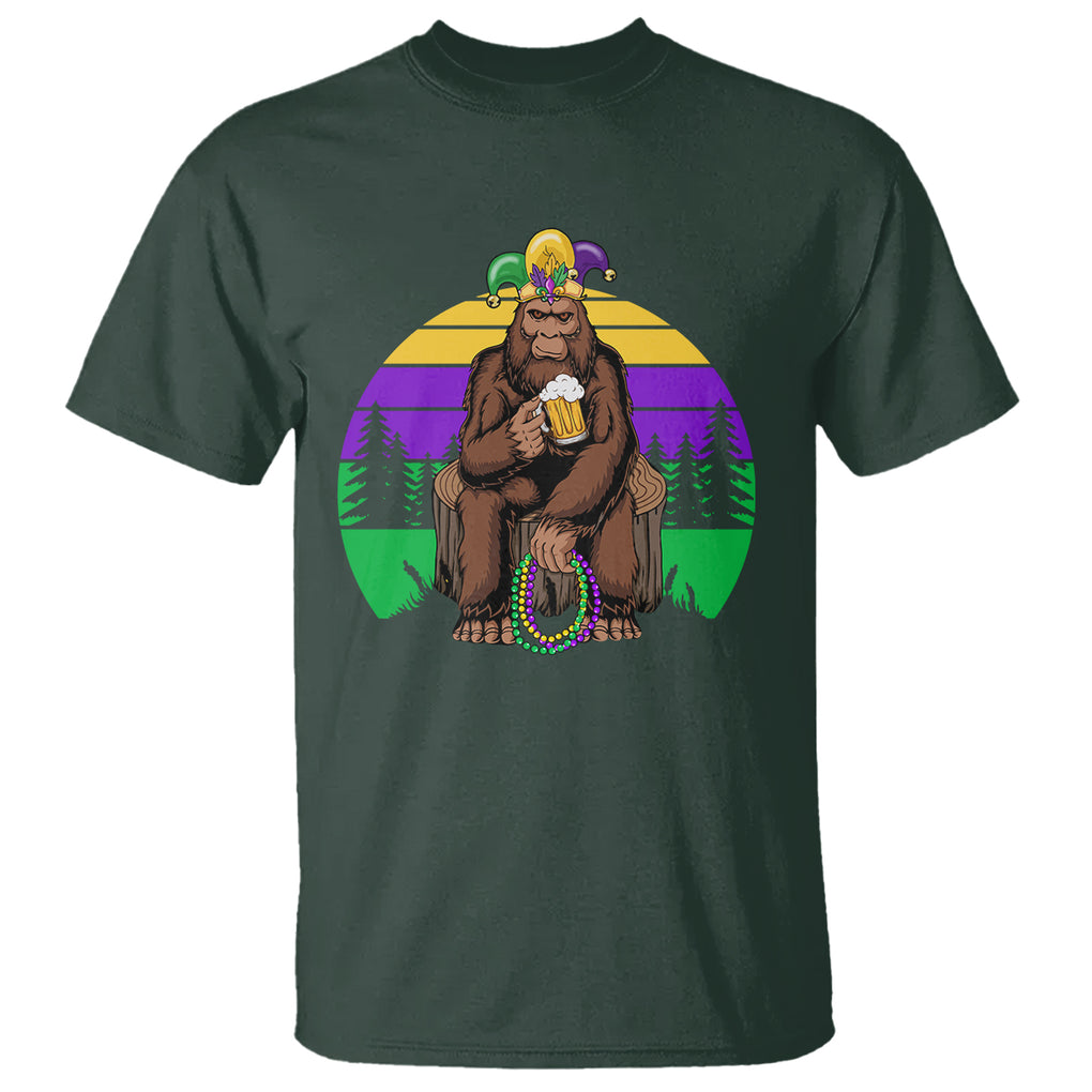 Mardi Gras Bigfoot Sasquatch Funny Beer Lover T Shirt TS09 Dark Forest Green Printyourwear