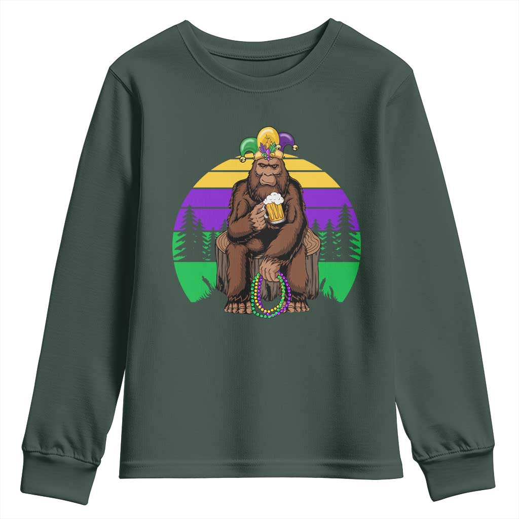 Mardi Gras Bigfoot Sasquatch Funny Beer Lover Youth Sweatshirt TS09 Dark Forest Green Print Your Wear