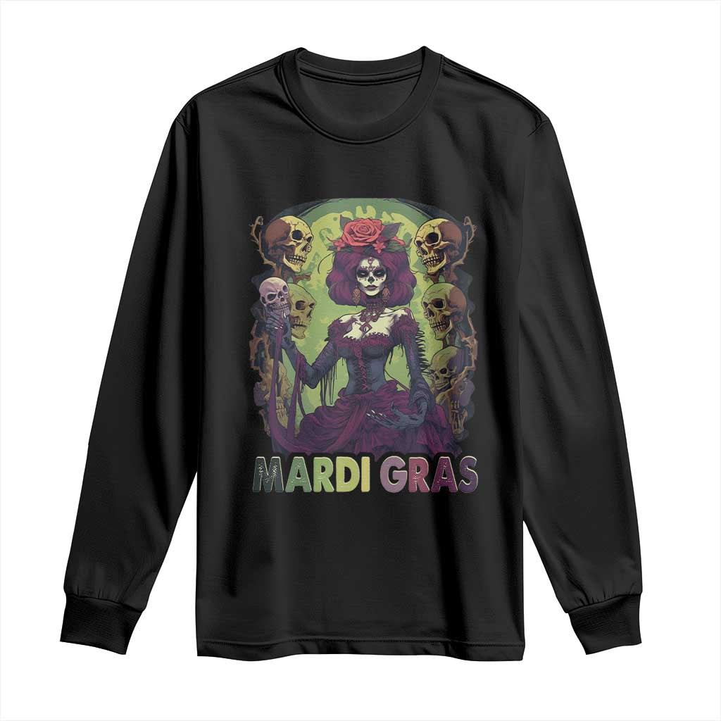 Mardi Gras Long Sleeve Shirt Voodoo Queen Skeleton Witch Creepy Skull TS09 Black Print Your Wear