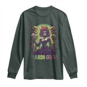 Mardi Gras Long Sleeve Shirt Voodoo Queen Skeleton Witch Creepy Skull TS09 Dark Forest Green Print Your Wear