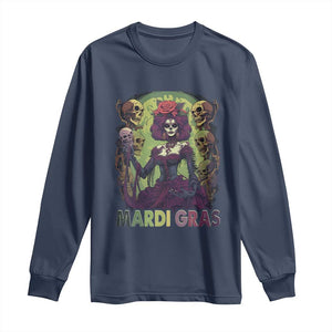 Mardi Gras Long Sleeve Shirt Voodoo Queen Skeleton Witch Creepy Skull TS09 Navy Print Your Wear