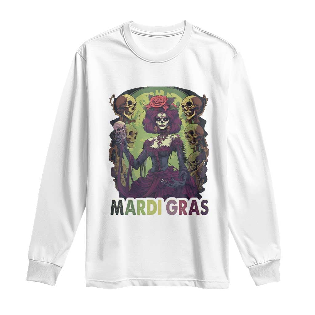 Mardi Gras Long Sleeve Shirt Voodoo Queen Skeleton Witch Creepy Skull TS09 White Print Your Wear