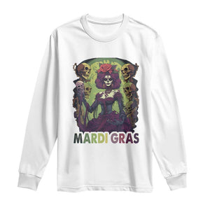 Mardi Gras Long Sleeve Shirt Voodoo Queen Skeleton Witch Creepy Skull TS09 White Print Your Wear