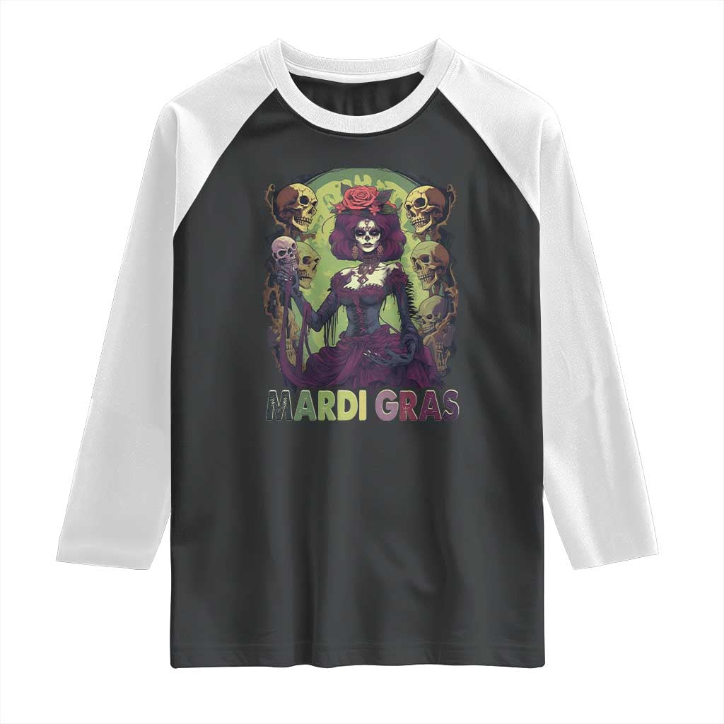 Mardi Gras Raglan Shirt Voodoo Queen Skeleton Witch Creepy Skull TS09 Black White Print Your Wear