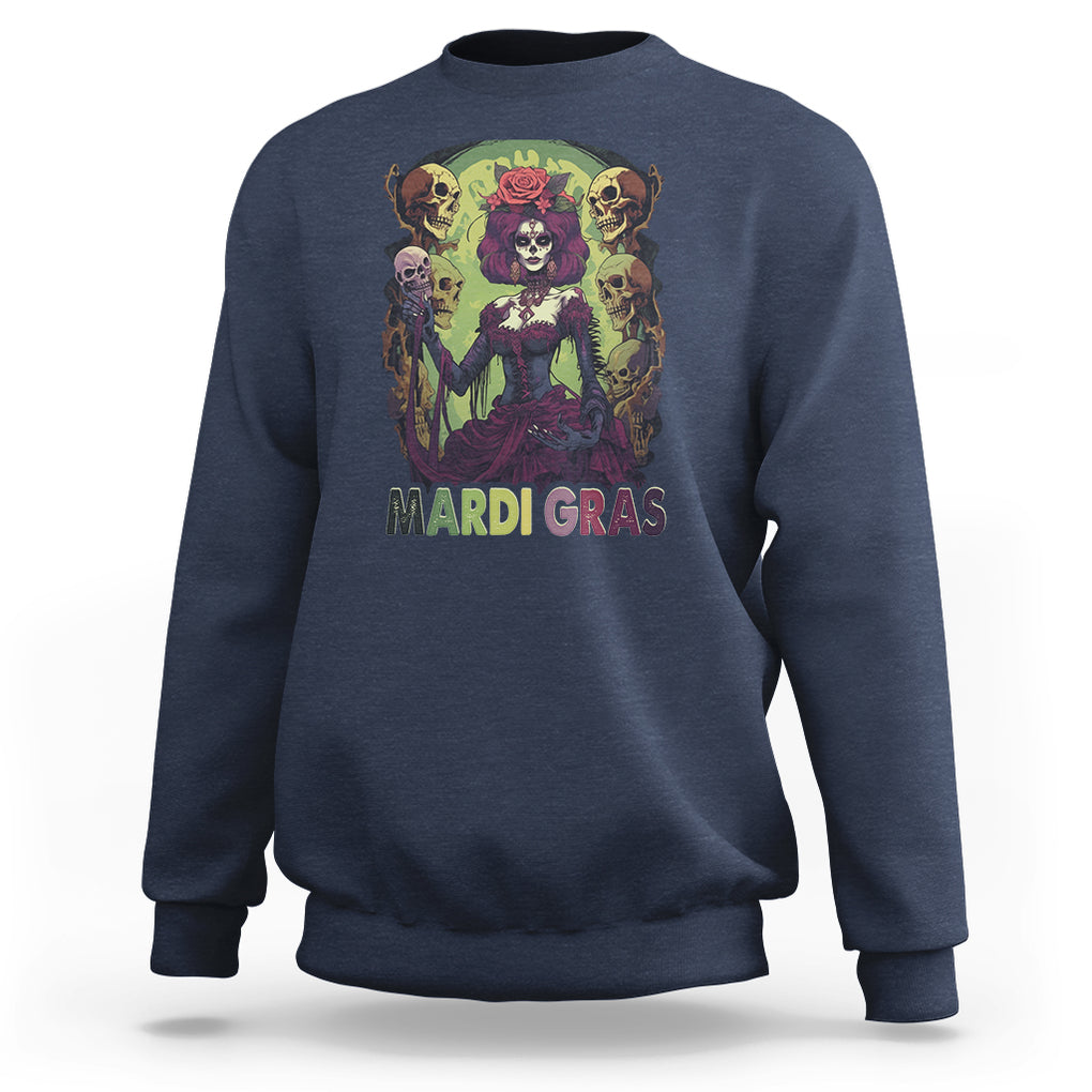 Mardi Gras Sweatshirt Voodoo Queen Skeleton Witch Creepy Skull TS09 Navy Printyourwear