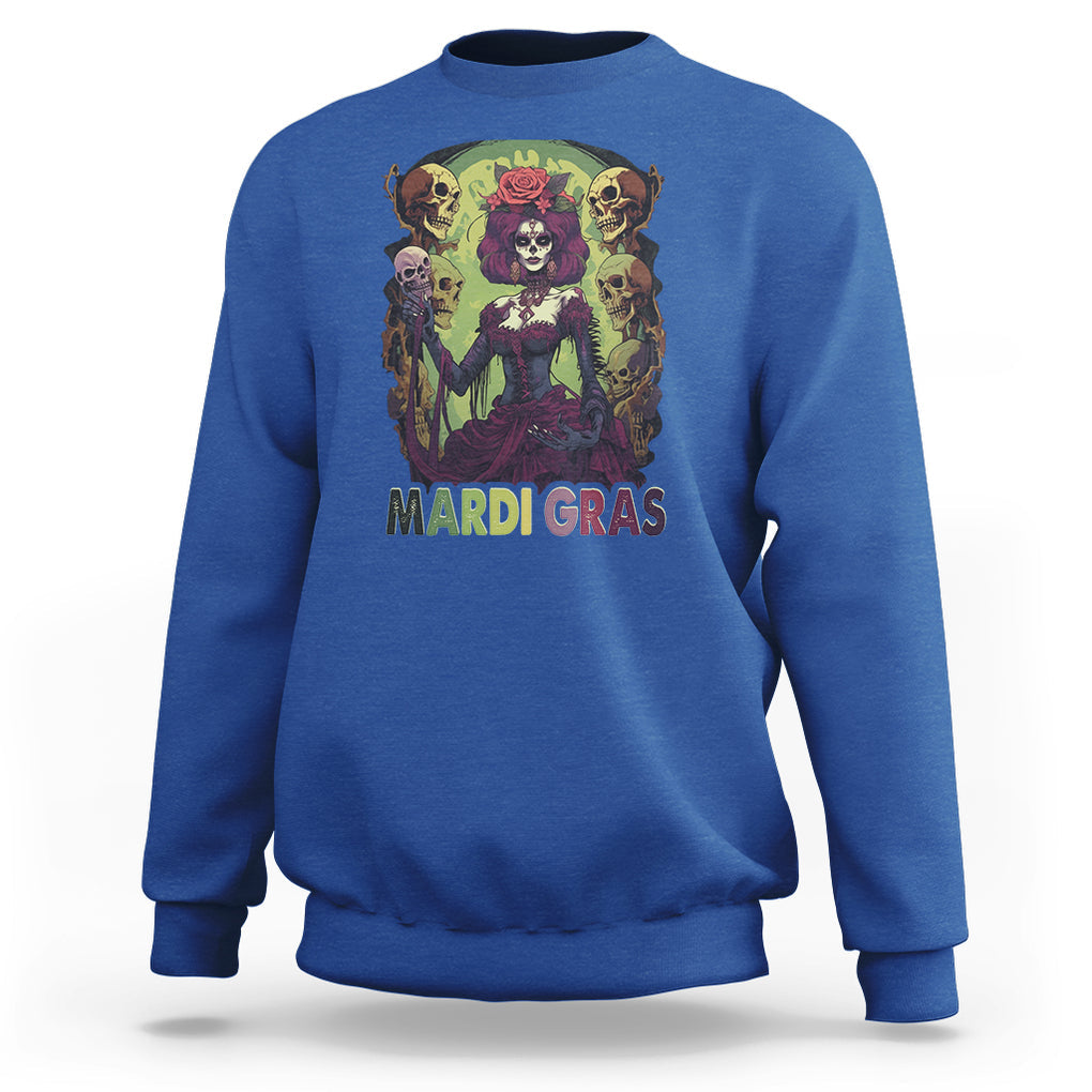Mardi Gras Sweatshirt Voodoo Queen Skeleton Witch Creepy Skull TS09 Royal Blue Printyourwear