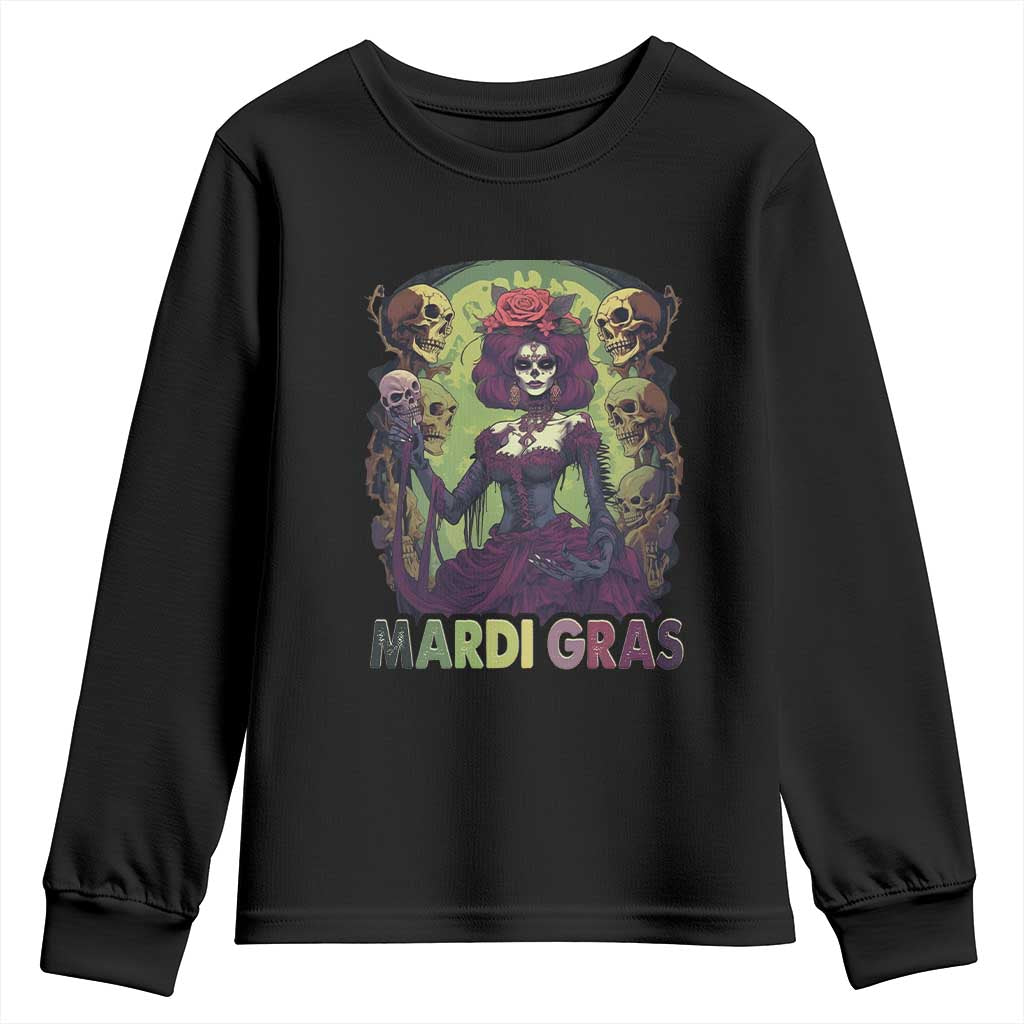 Mardi Gras Youth Sweatshirt Voodoo Queen Skeleton Witch Creepy Skull TS09 Black Print Your Wear