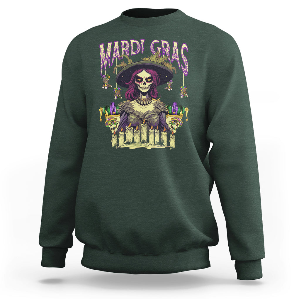 Mardi Gras Sweatshirt Voodoo Queen Creepy Doll TS09 Dark Forest Green Printyourwear