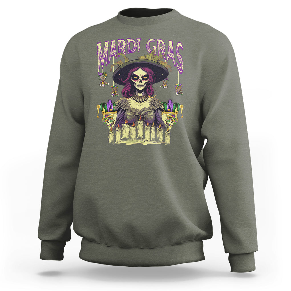 Mardi Gras Sweatshirt Voodoo Queen Creepy Doll TS09 Military Green Printyourwear