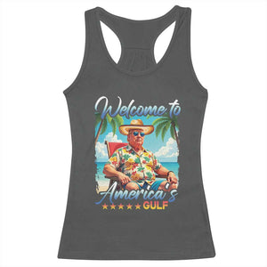 Funny Trump Racerback Tank Top Welcome To America's Gulf Beach Sarcastic Satirical TS09 Dark Heather Print Your Wear