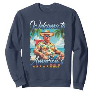 Funny Trump Sweatshirt Welcome To America's Gulf Beach Sarcastic Satirical TS09 Navy Print Your Wear