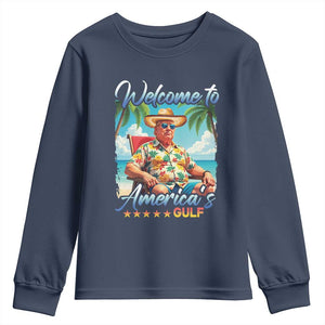 Funny Trump Youth Sweatshirt Welcome To America's Gulf Beach Sarcastic Satirical TS09 Navy Print Your Wear