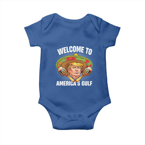 Funny Trump Baby Onesie Welcome To America's Gulf Sombrero Mexico TS09 Royal Blue Print Your Wear