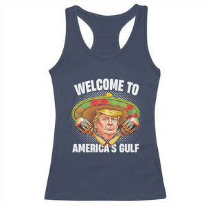 Funny Trump Racerback Tank Top Welcome To America's Gulf Sombrero Mexico TS09 Navy Print Your Wear