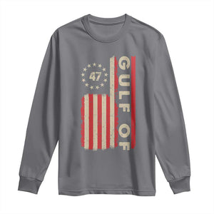 Trump 47 Long Sleeve Shirt Gulf Of USA American Flag TS09 Charcoal Print Your Wear